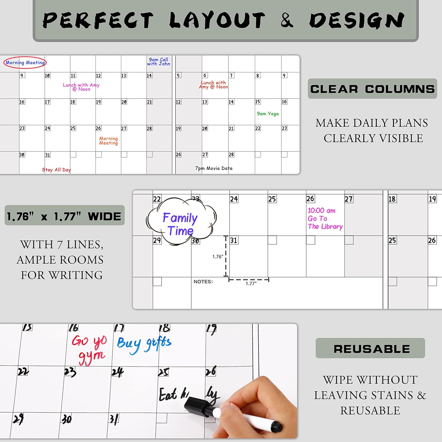 Buy Dry Erase Calendar for Wall 58 x 37, 12 Month Horizontal Wall