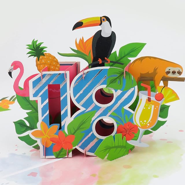 Cardology  18th Birthday Pop Up Card - Tropical 18th Birthday Card For Her