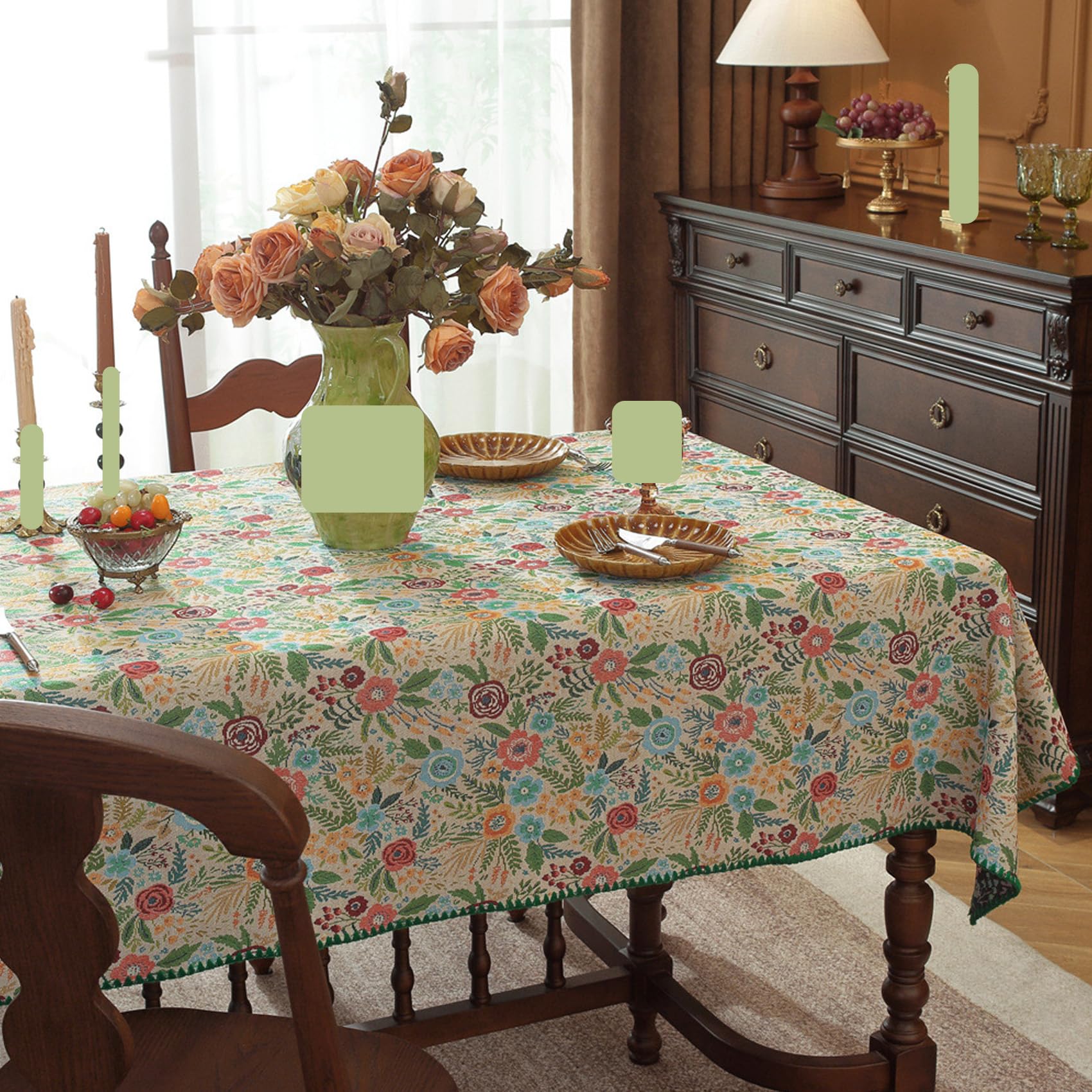 JUXDZISHW Floral Rectangle Tablecloth Farmhouse Vintage Flower Print Table Cloth