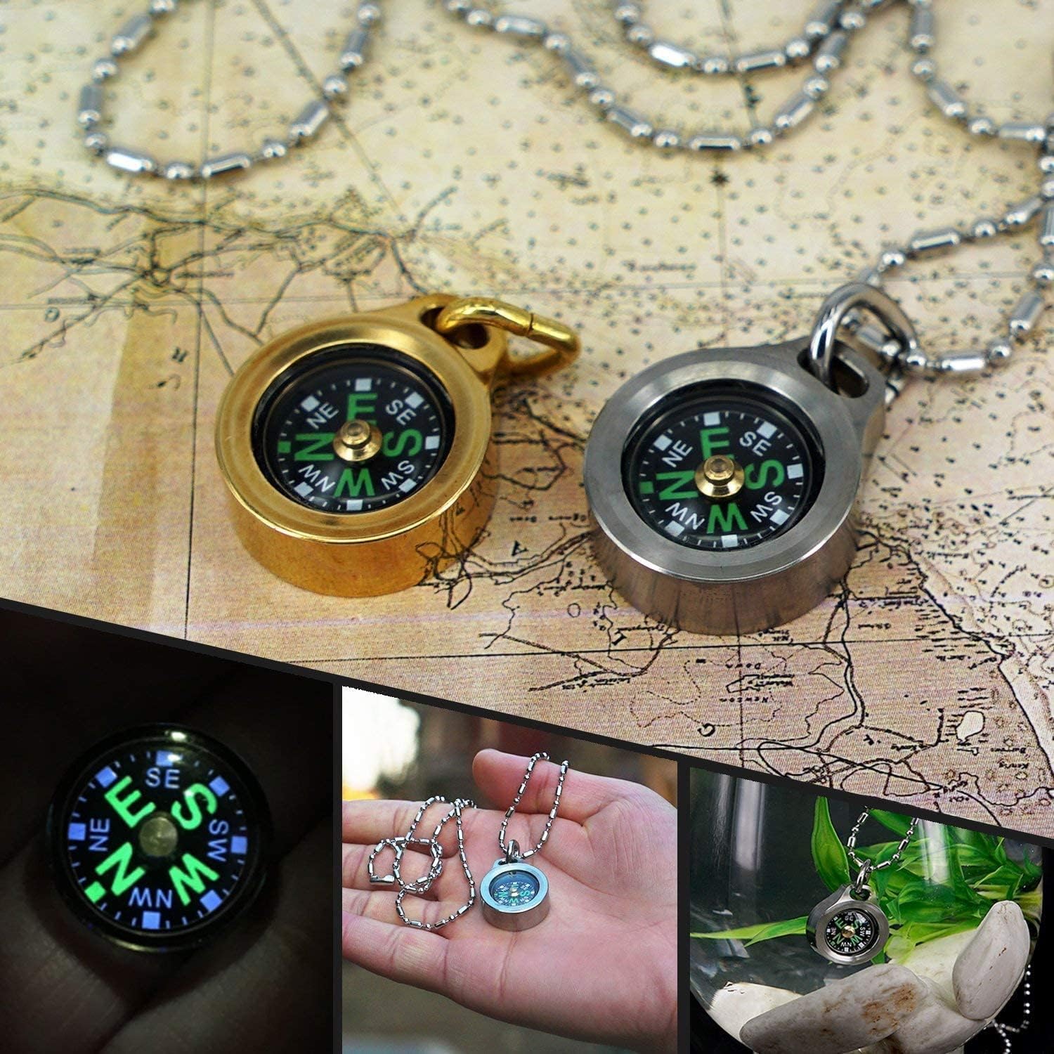 MecArmy CMP Titanium/Brass EDC Compass, Teardrop Shaped Design with Exquisite Engrave, Fluorescence Glow in The Dark Max Runtime of 6 Hours IPX5 Waterproof Free Beaded Chain Worn as Pend