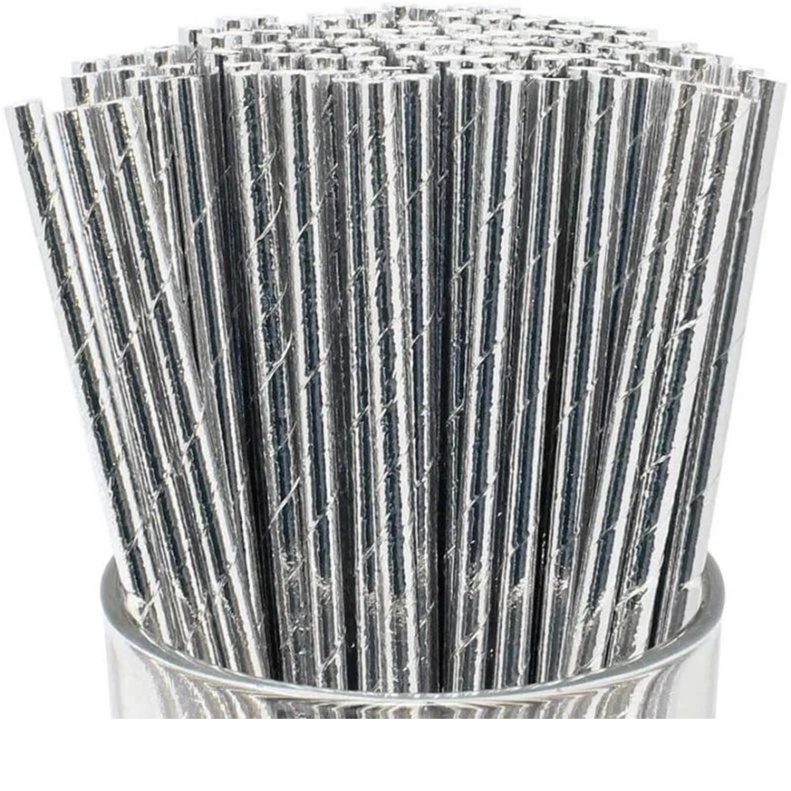 las pajitas de papel, Pajitas de papel desechables for fiesta 250 piezas Multicolor(Silvery)