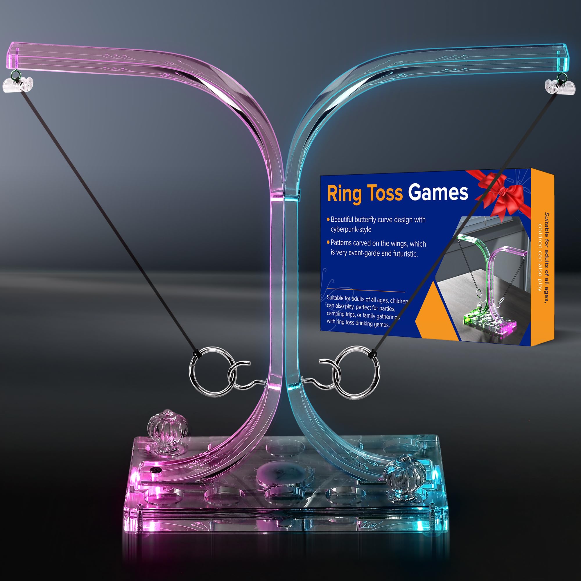 Hook and Ring Toss Battle Game – White Elephant Gift for Adults, Acrylic Material with RGB Colorful Lighting, Perfect for Bar, Yard, Patio, Outdoor, Teens, Kids, and Family Christmas Game Night Party