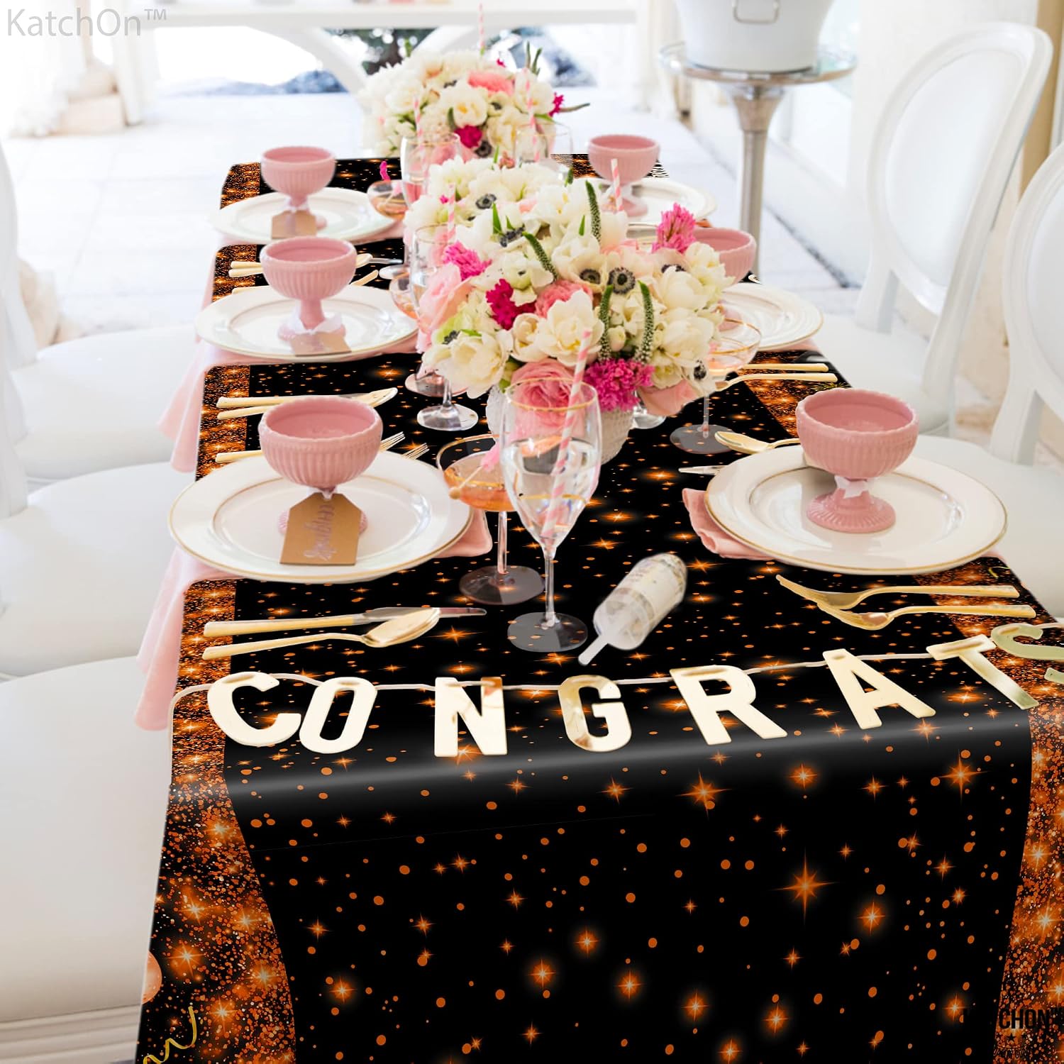 KatchOn, Orange and Black Graduation Tablecloth - XtraLarge 108x54 Inch, Pack of 3 | Orange and Black Graduation Centerpieces - Pack of 9 | Graduation Decorations 2026