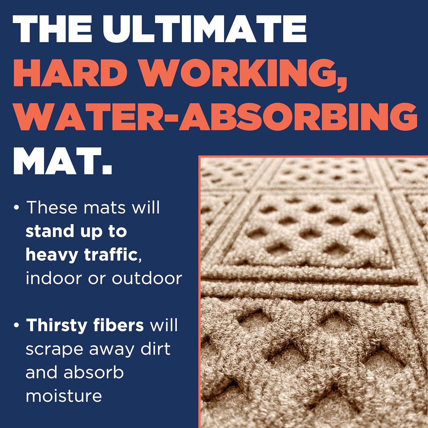Artisan Entry Front Door Mat - Rubber Back Indoor or Outdoor Entry Rug with Lattice Design, Water Absorbing Rug, Made in The USA by Mats Inc, 2' x 3', Taupe
