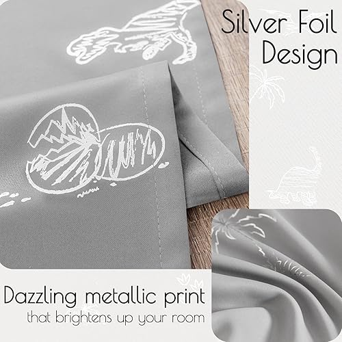 Miniatura 4 de Jinchan Cortinas de dinosaurio para habitación de niños, estampado de lámina plateada, aislamiento térmico, opacas, ojales en la parte superior, 63
