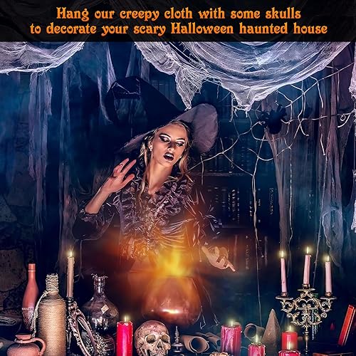Miniatura 27 de Legigo Paquete de 12 paños espeluznantes de Halloween (30 x 72 pulgadas), gasa espeluznante para fiesta de Halloween, suministros de fiesta de Negro