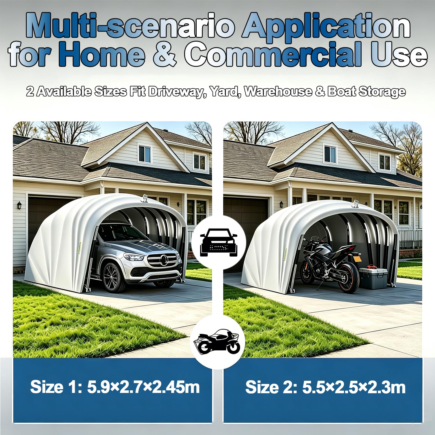 Tettoia per Auto con Serratura Semiautomatica Pieghevole Mobile Garage Auto per Esterno Acciaio Inox Tessuto Oxford Di Spessore 600D Protezione Solare/Pioggia per Parcheggio SUV (5.5×2.5×2.3m)