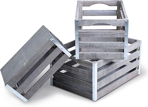 Miniatura 8 de wald imports - Juego de 3 cajas de madera envejecida para almacenamiento - Juego de cajas de madera decorativas para decoración y exhibición del