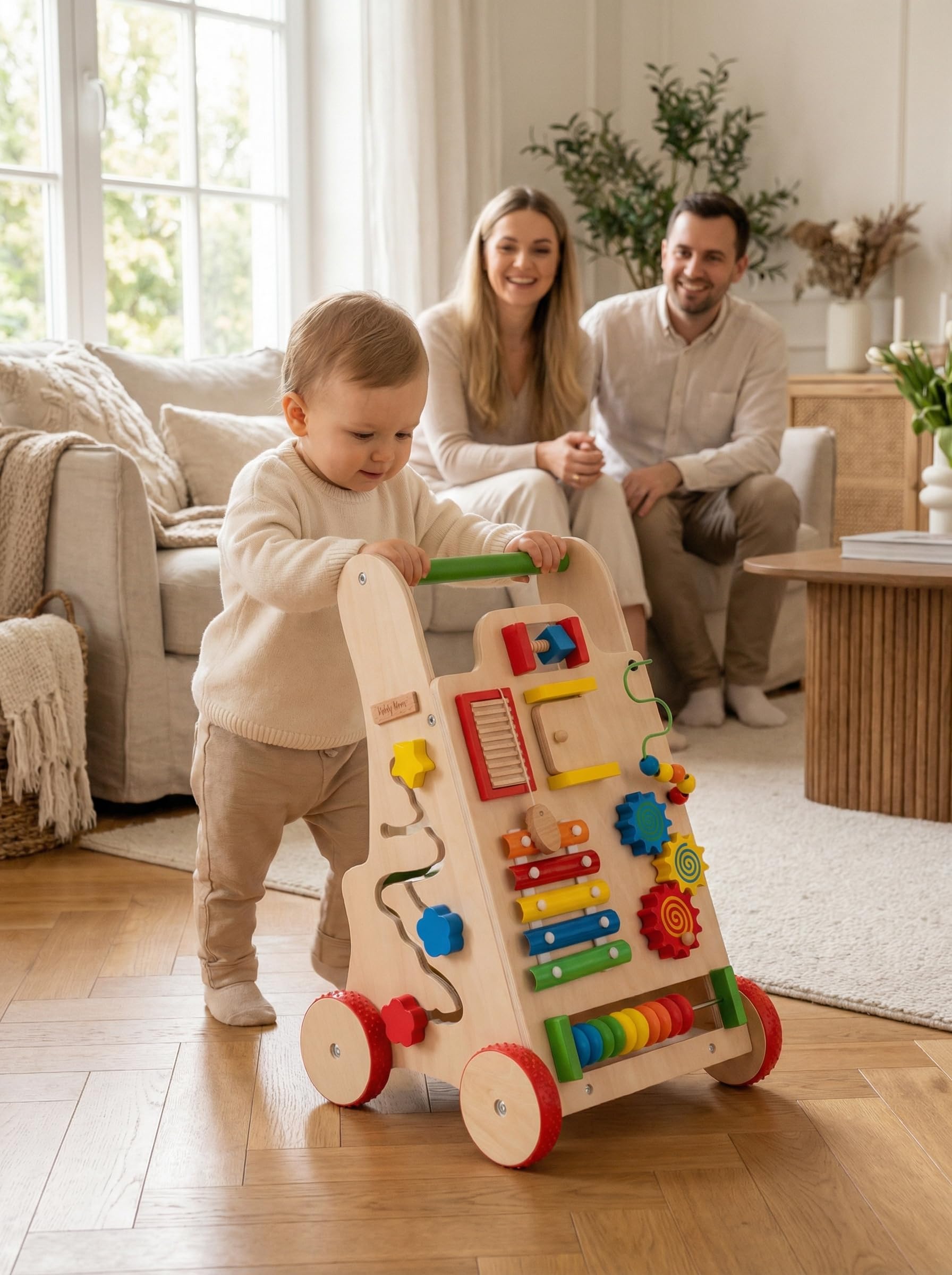 KiddyMoon Lauflernwagen Aus Holz Für Kinder Lauflernhilfe Spaß Babys, Laufen Lernen, Multifunktion Holzspielzeug Für Kleinekinder Montessori-Spielzeug, WK-002, Mehrfarbig