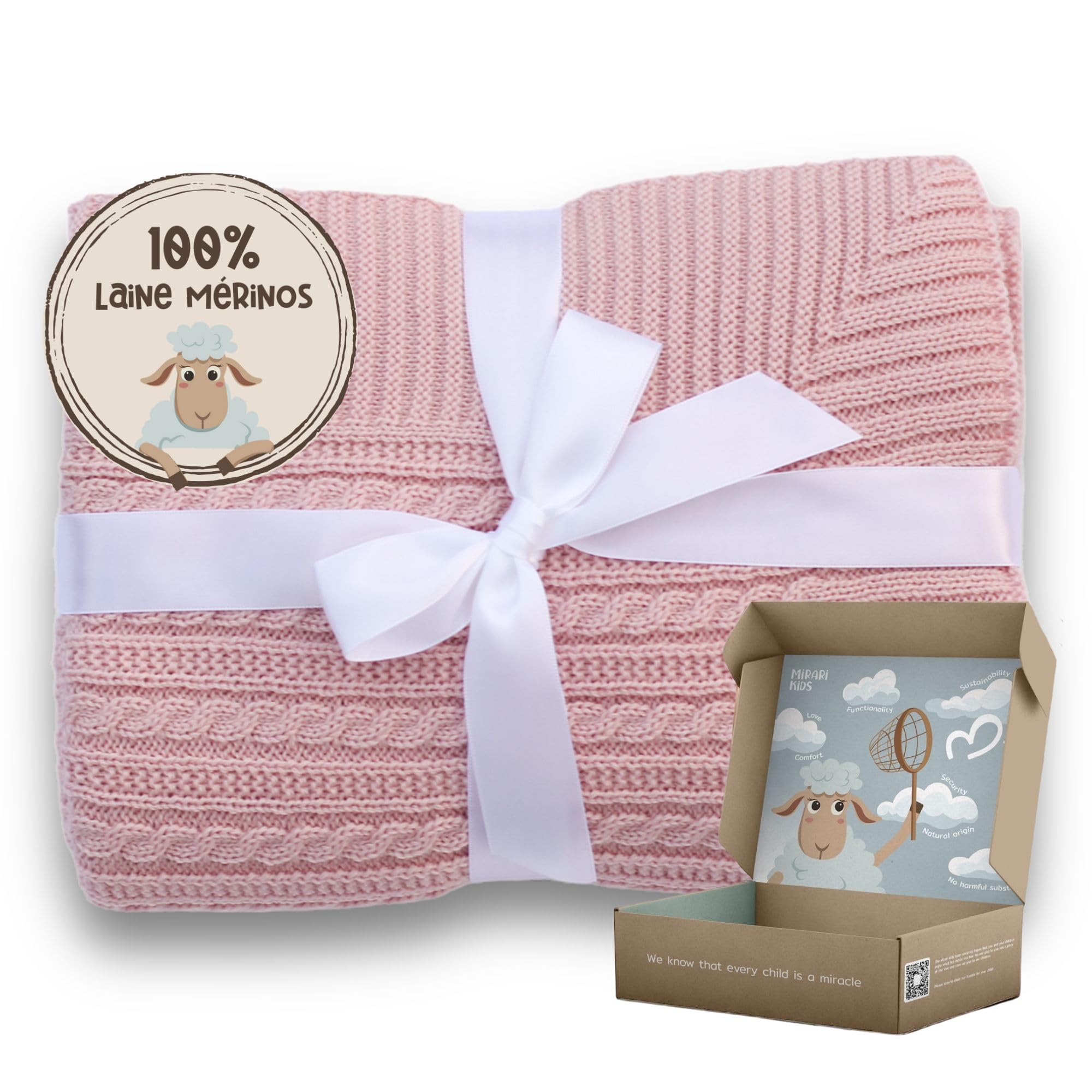 Couverture pour bébé en 100 % laine mérinos – Couverture douillette pour bébé 75 x 100 cm – Couverture en laine pour poussette – Cadeau de naissance fille – Indispensable – Couverture pour