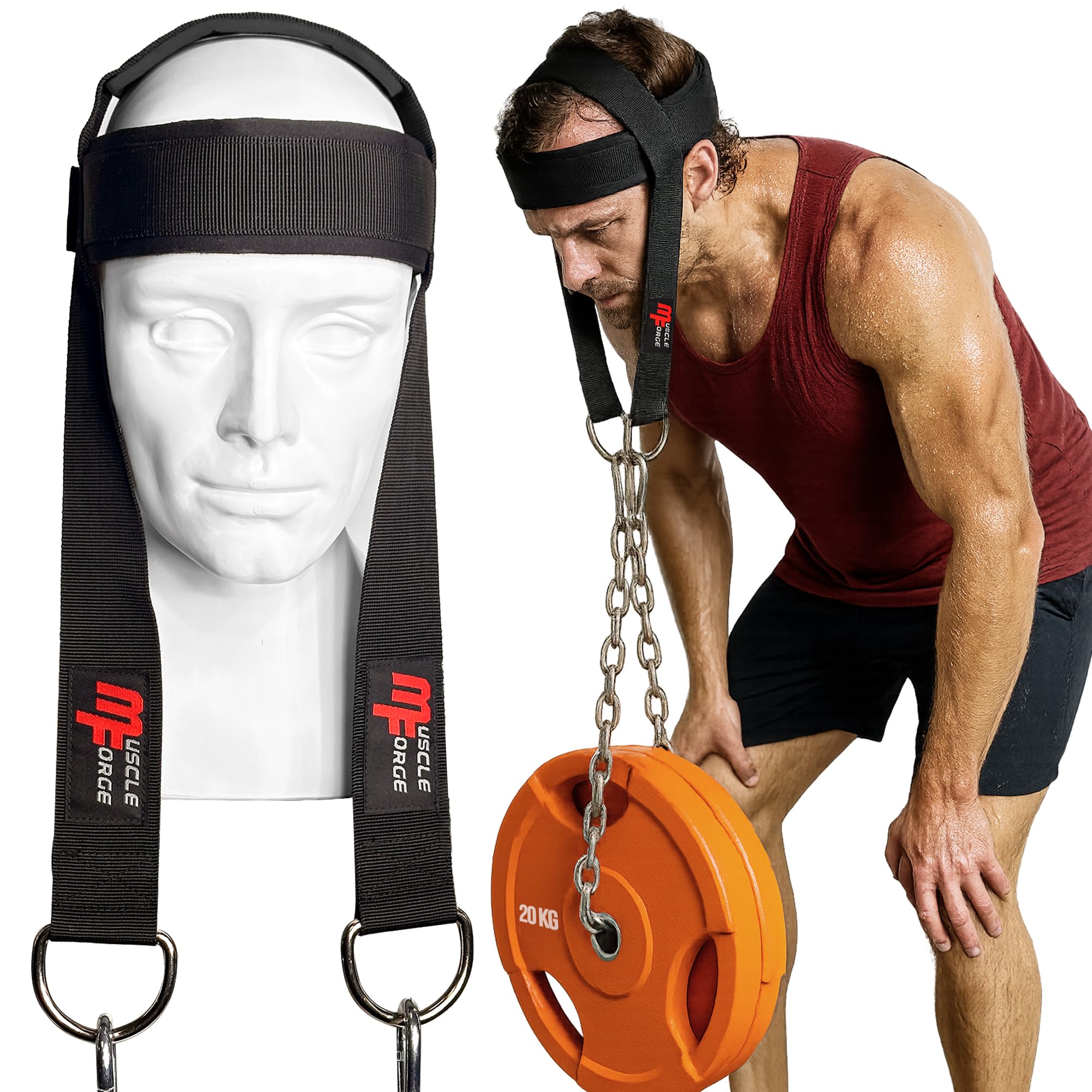 Allenamento Collo con Catena Acciaio - Imbracatura Testa Collo 240 kg - Regolabile con Chiusura Rapida - Cinghia Testa Palestra Imbottita per Sollevamento Pesi, Boxe, MMA, Fitness