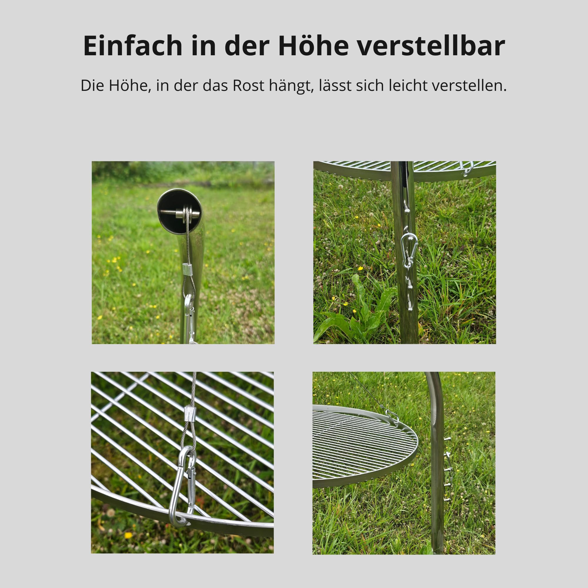 HeRo24 Grillgalgen Schwenkgrill T210 aus Edelstahl 3,5 cm Rohr mit Erdspieß höhenverstellbares Grillgestell für Feuerstelle & Outdoor OHNE Grillrost