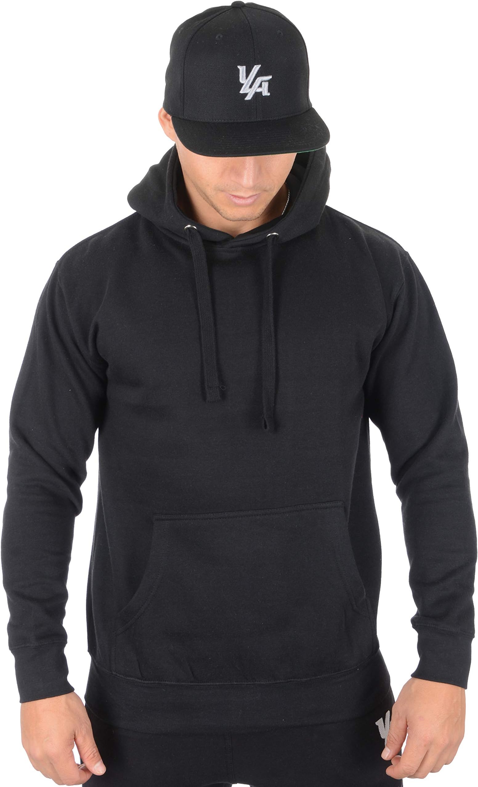 YoungLA Mens Fleece Pullover Hoodie Cool Plain Hooded Sweatshirt Unisex 530 Black Large
