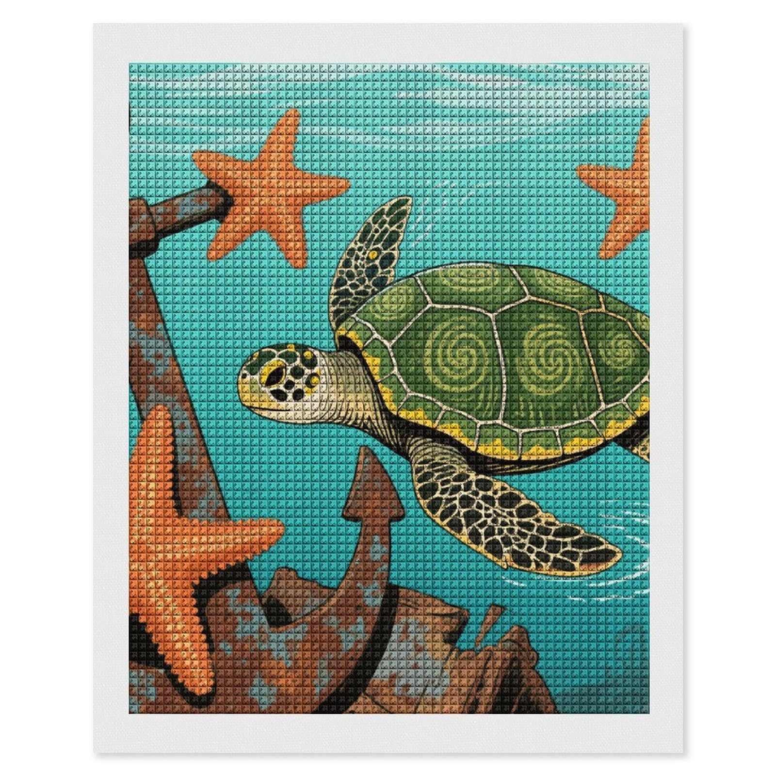 FodPand Vintage Ocean Turtle Starfish 5D Diamond Painting Kits for Adults Beginners Full Drill Square Diamond Dots Pictures Gem Art Supplies for Home Wall Room Decoration DIY Craft Set Gift 16x20