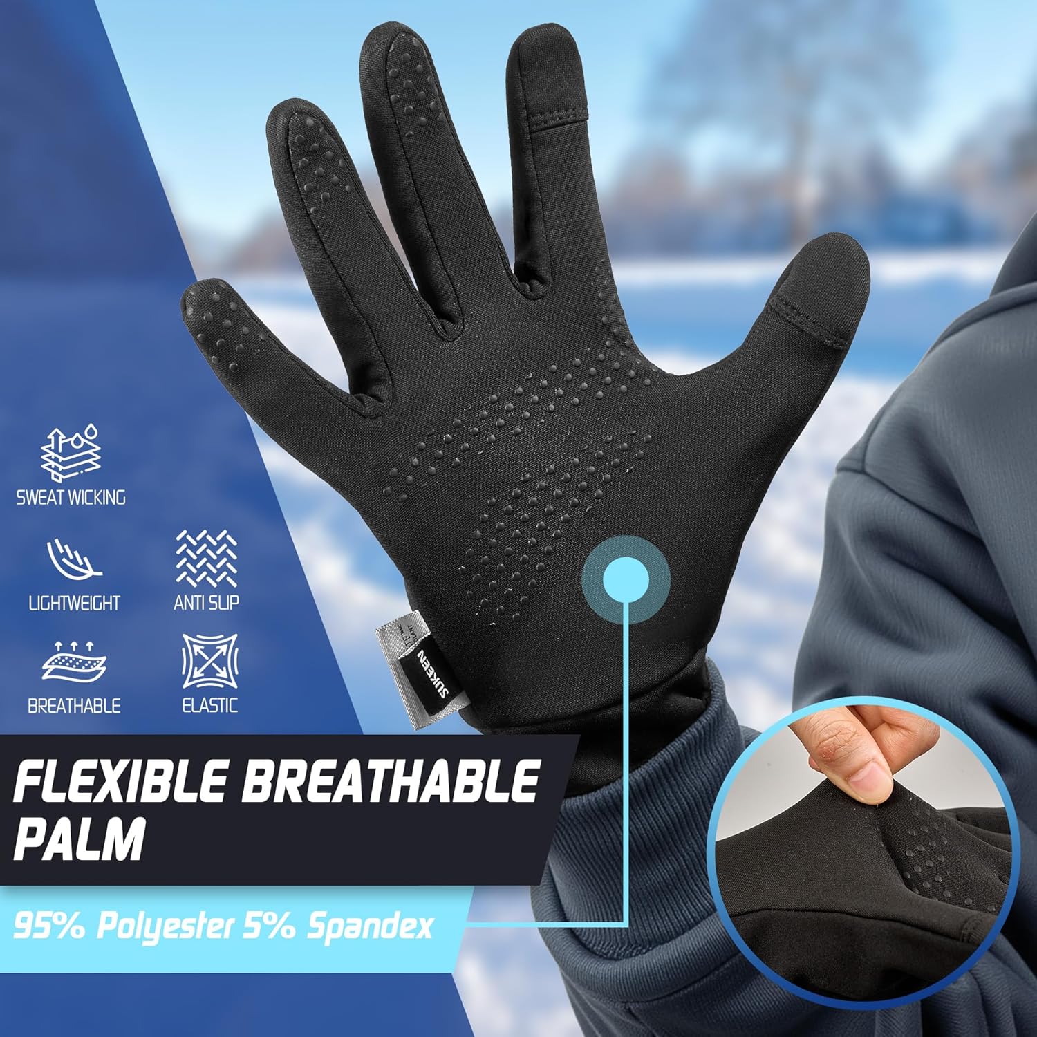 Sukeen Lightweight Winter Gloves Men Women, 3M Thinsulate Touchscreen Anti-Slip Mens Gloves for Cold Weather Running Cycling - Image 3
