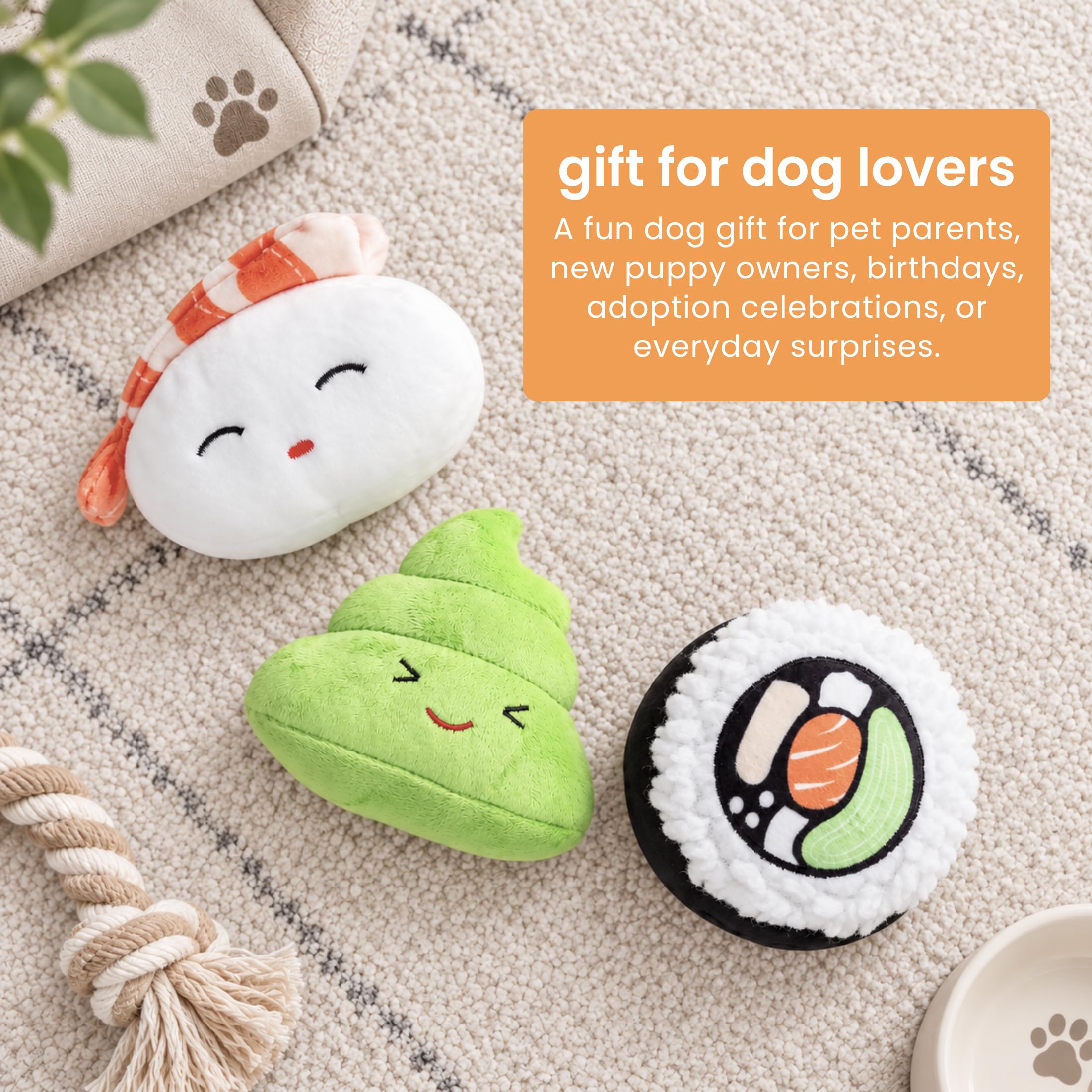 Amazon.com: Pearhead Sushi Plush Squeaky Dog Toys, Gift Set