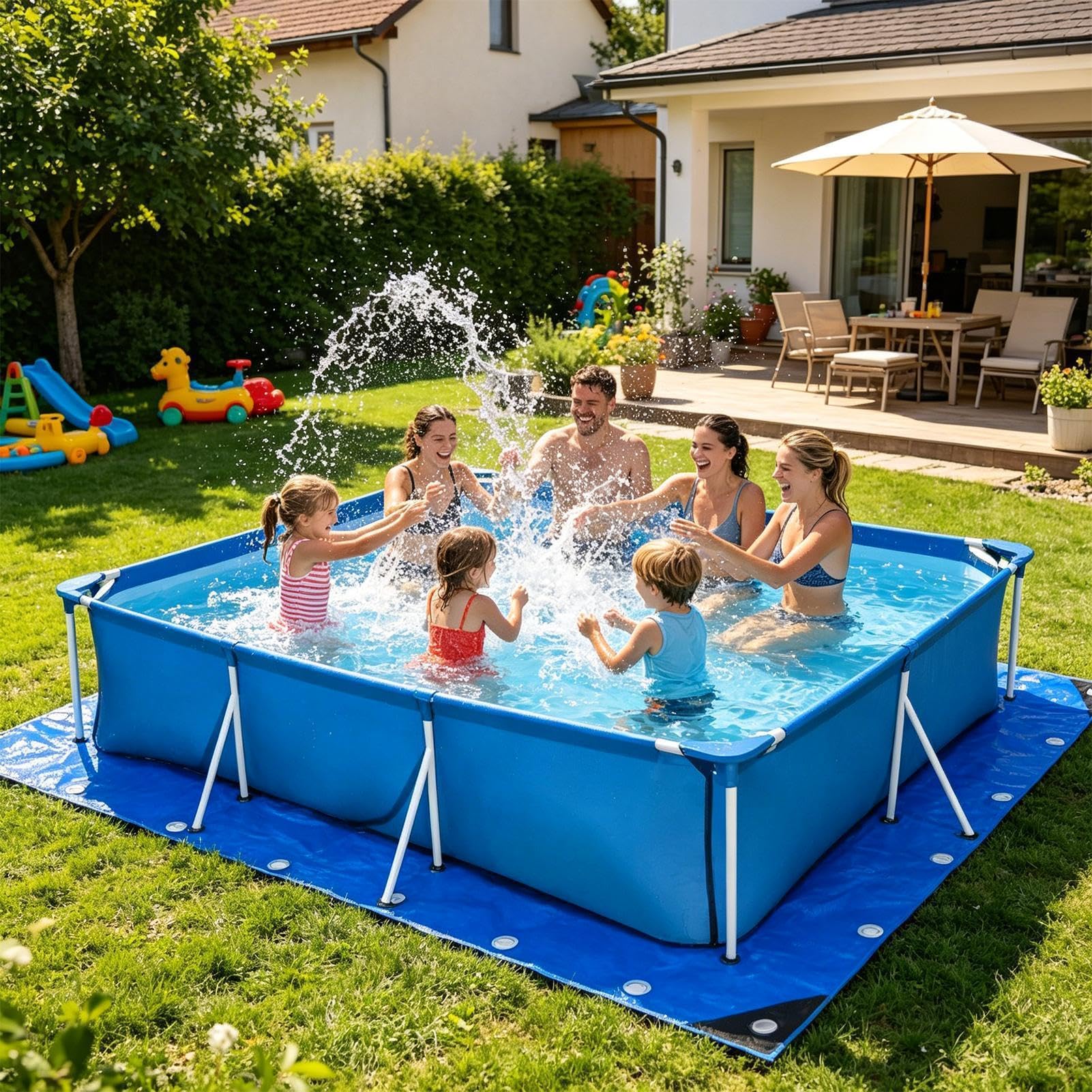 Telo sotto piscina Telo Impermeabile per Terrazzo | Tappeto Pieghevole Rettangolare Double Face da Piscina Terrazzo, Giardino, Picnic, Cortile, Prato, Esterno, Pranzo, e