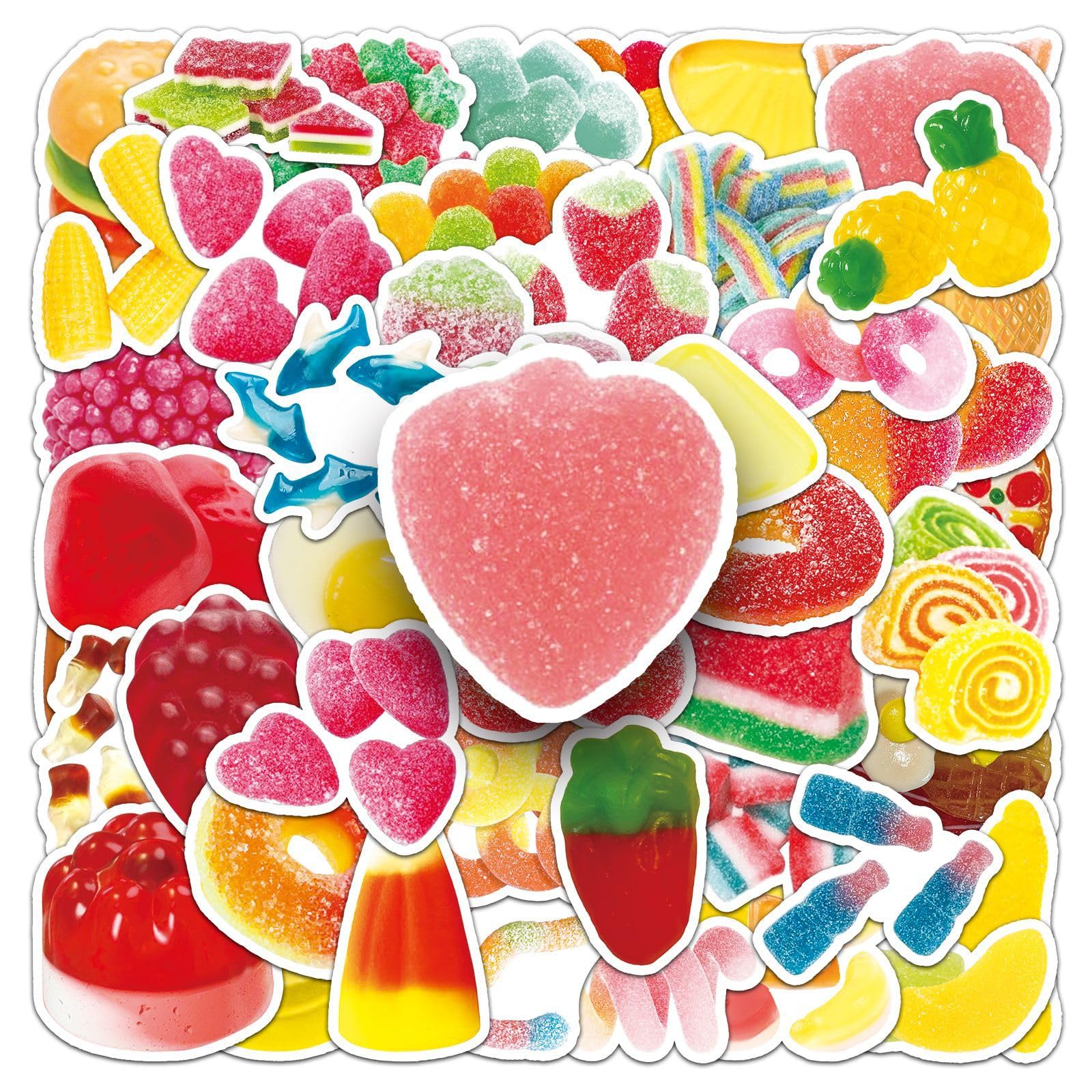 TUIOBUN 50PCS Colorful Candy Stickers for Bumper,Luggage,Bike,Helmet,Notebook,Scrapbook,Water Bottle,Laptop,Soft Sweets Waterproof Vinyl Sticker,Teens Girls Decal,Dessert Aesthetic Graffiti Decals