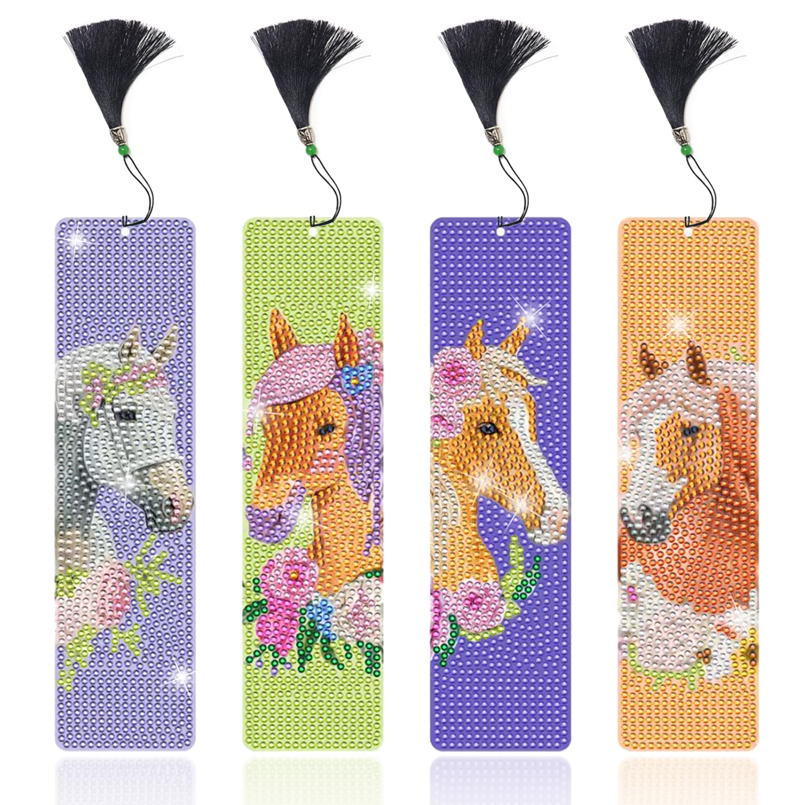 Lymshine Diamond Painting Bookmark Horse - Pack of 4 Bookmarks Diamond Painting Children's Gifts 5D Diamond Painting Bookmark Girls Boys for Children 6 7 8 9 10 11 12 Years