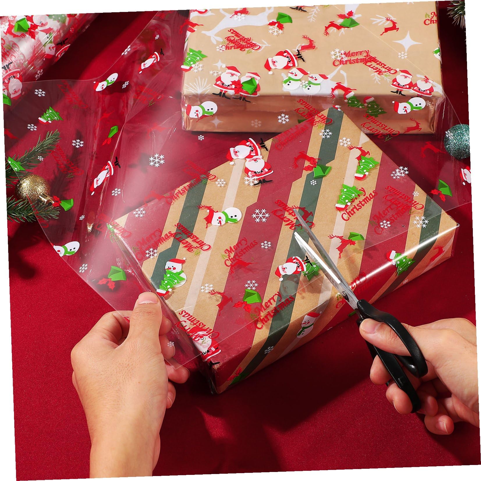 Toyvian Cellophane Trasparente Per Natale Di Carta Da Regalo Stampato Babbo Natale Per Confezionare Cesti Regalo Scatole e Oggetti Decorativi