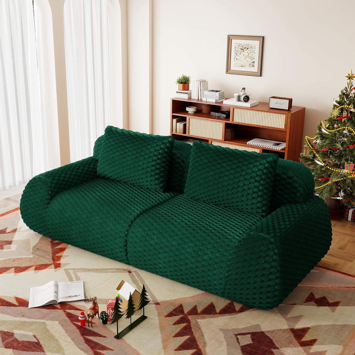 Boneless Couches, 81.9 Inch Sectional Modular Sofa with Deep Seat, Love Seat Cloud Couch for Living Room, No Assembly Required (Green)