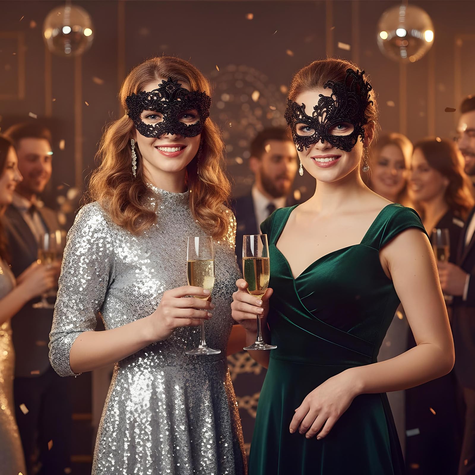 Lusofie 3 sztuki maski na bal maskowy, czarna, wenecka, damska maska koronkowa, maska na oczy, maskarada, regulowane ramiączka, na karnawał, maskaradę, imprezę, do kostiumu, sukni wieczorowej, tańca