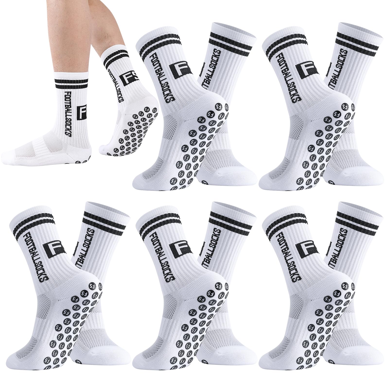 Apricitie 6 Paar Fussball Socken Kinder, Fußballsocken Anti Rutsch Grip Jungen Fußball Socken Rutschfeste Sportsocken für Fussball Basketball Laufen