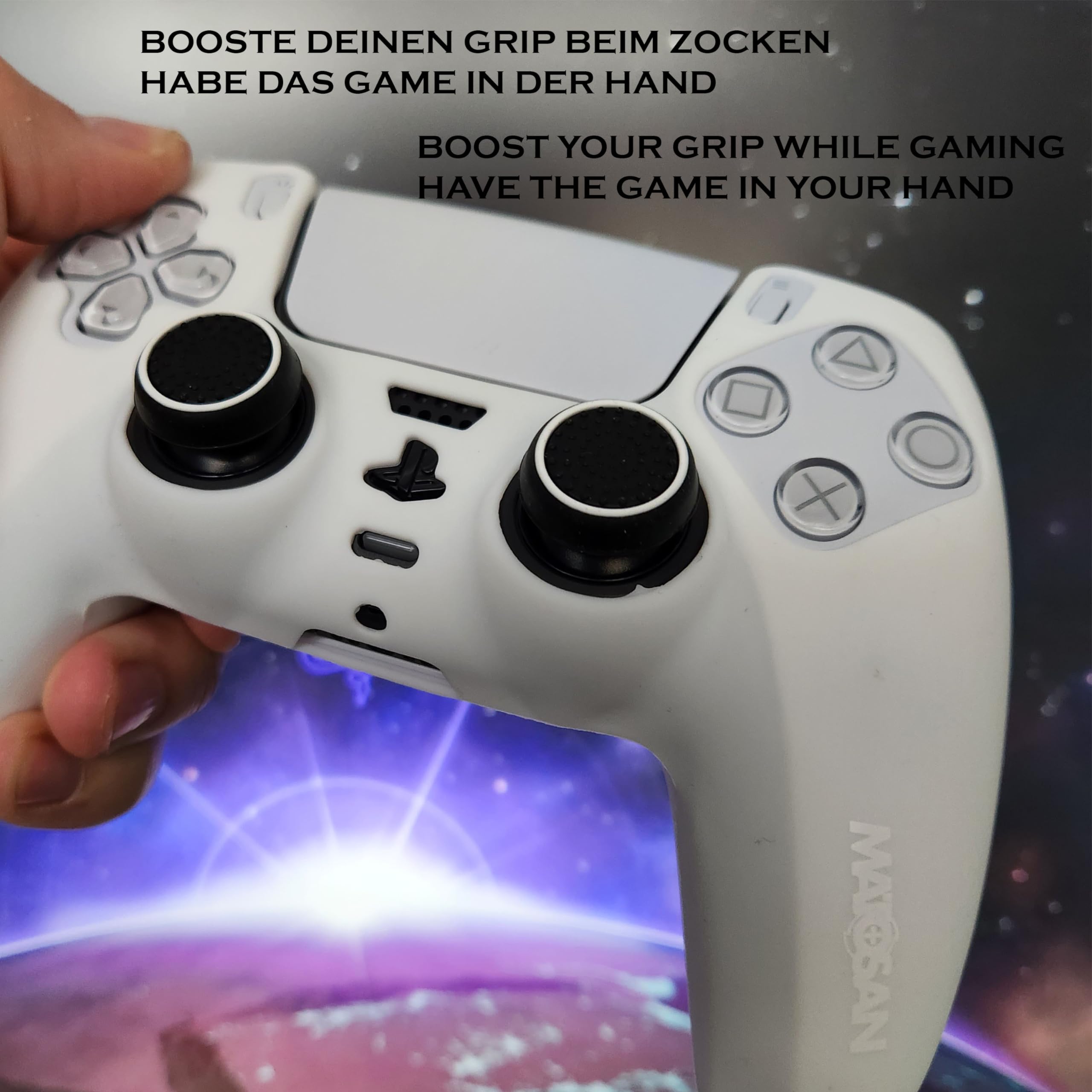 MatoSan® Funda para Mando de PS5 con Agarre – Funda y Cubierta de, Funda Antideslizante para un Mejor Control – Incluye Tapas de Agarre precisas, Ideal para Accesorios de Controlador PS5