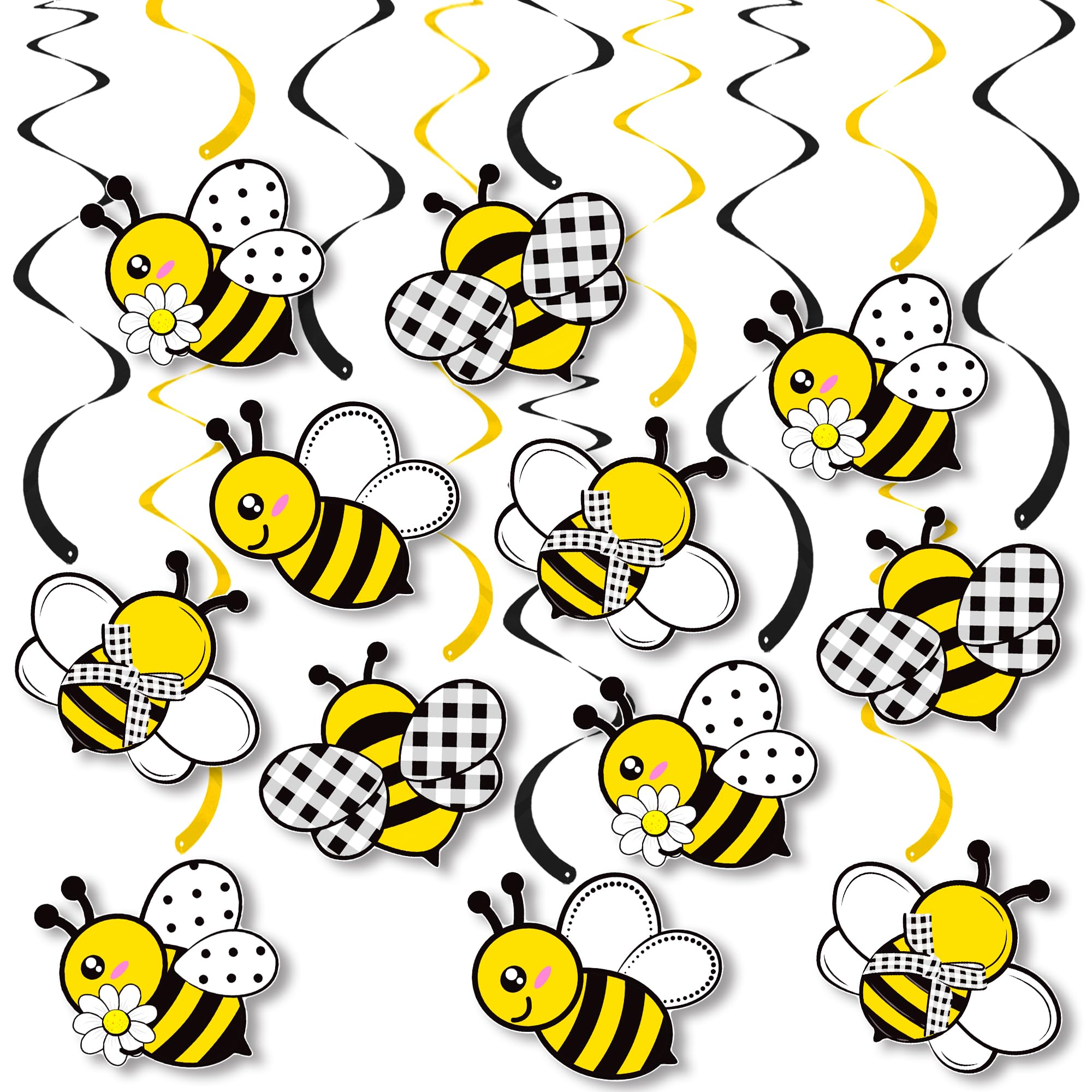 Bee Party Hanging Swirls Honey Bee Baby Shower Birthday Decorations 20PCS Honeybee Flower Ceiling Swirl Bee Hanging Streamers First Bee Themed Party Supplies for Kids Bee Day Decor