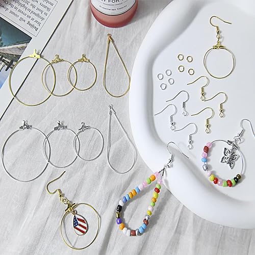 Miniatura 3 de XKCWXY Kit de 483 piezas de fabricación de aretes con cuentas de aro, accesorios para encontrar componentes, ganchos para aretes, anillos de salto,