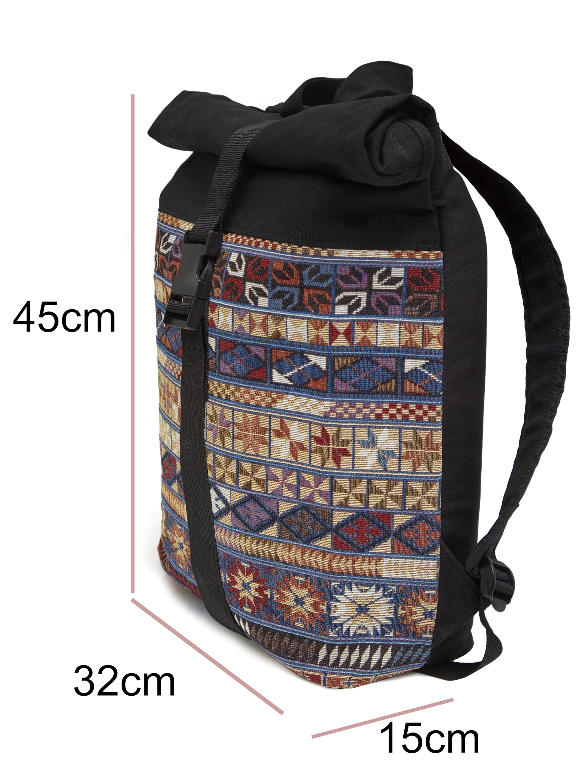 Leon Rolltop Zaino Premium Cotone Tela & Tessuto Tessuto Tessuto Donna Uomo 17 Pollici Laptop Elegante Zaino Da Viaggio Daypack Sport Shopping Viaggi Ciclismo Uni Scuola, Rolltop_boho_006, 45