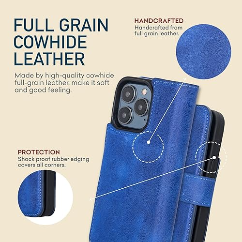 Miniatura 5 de Bayelon Funda para iPhone 13 Pro Max, funda de cuero de grano completo, 2 en 1, funda magnética desmontable con ranuras para tarjetas, soporte y