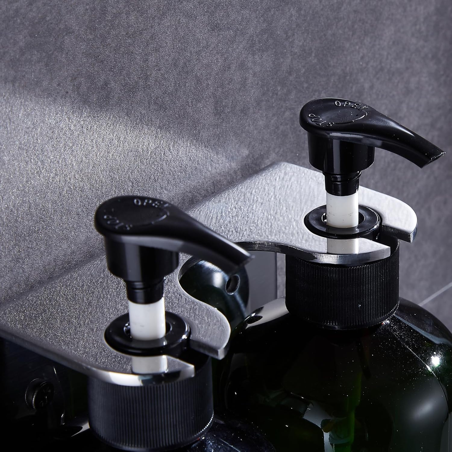 Wall-Mounted 2-Bottle Soap Dispenser Screw-on Lift Adjustable Leak-Proof Press-on Shampoo Conditioner Shower Gel Pump Soap Dispenser for Hotels, Bathrooms and Toilets Stainless Steel Glossy Finish - Image 3