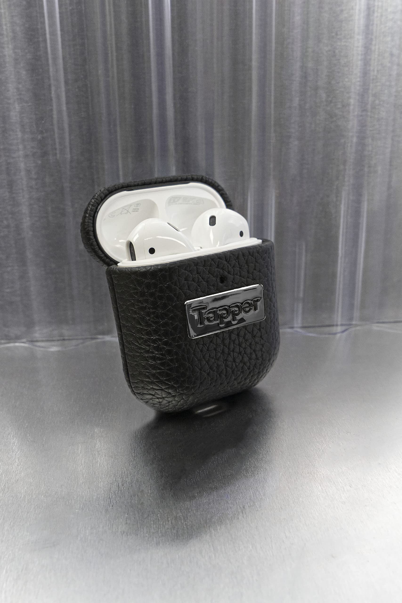 Tapper Black Leather / Hematite Black Plated Case for AirPods (1st and 2nd Generation) - Image 2