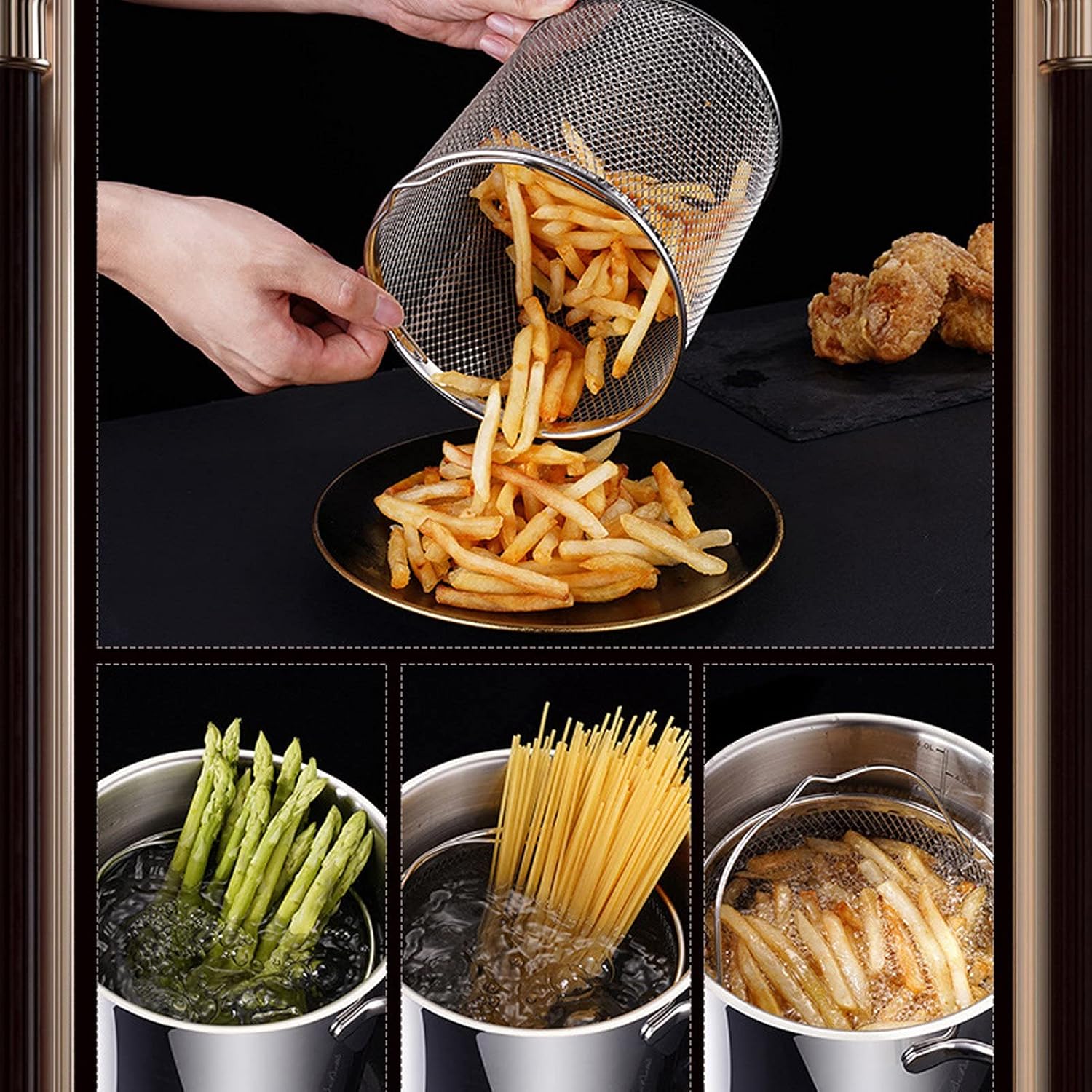 Fryer Casserole, mini deep Fryer Small Fryer 304 Stainless Steel Pot 304 Stainless Steel for Home kitchen1 X fryer1 X Screen