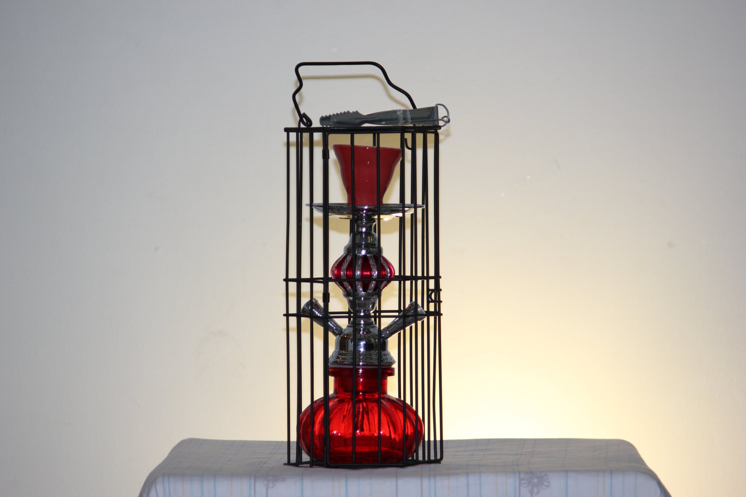 New 2 Hose Pumpkin Hookah with Cage 11 inch (Red)