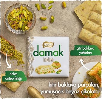 Nestlé Palate White Square Chocolate with Pistachios and Baklava, 60 g x 6 Pieces