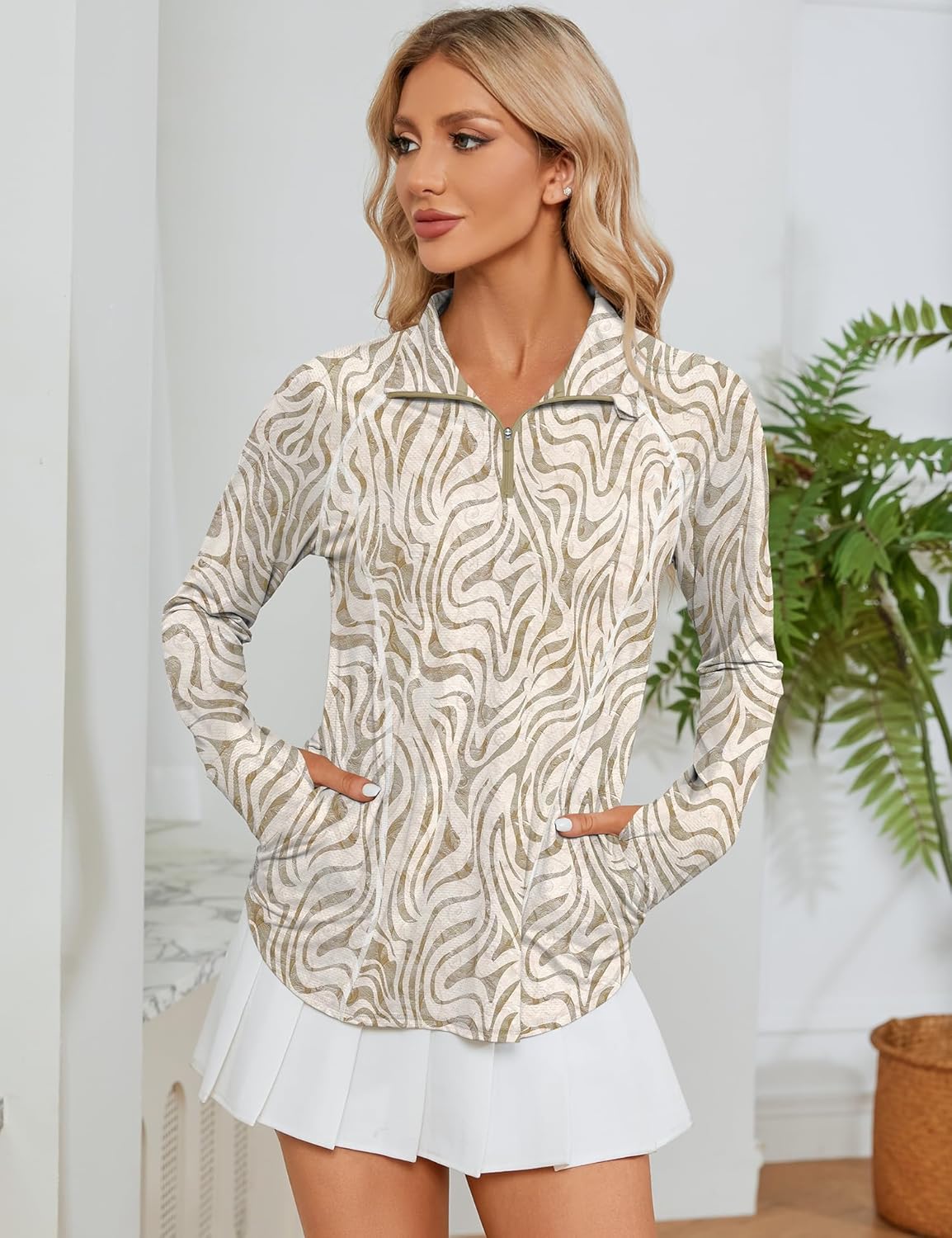 LOMON Women Long Sleeve Shirts Sun Protection 1/4 Zip Summer Quick Dry Hiking Shirts Quarter Zip Pullover for Women - Image 5