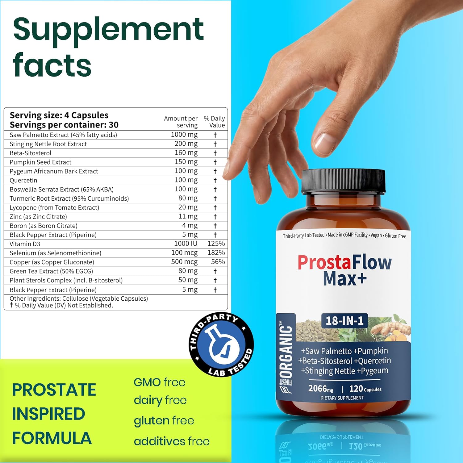 Men’s Prostate Health & Urinary Comfort Support with Saw Palmetto, Stinging Nettle & Beta-Sitosterol | Supports Prostate Size & Flow | Third-Party Tested, Vegan, Non-GMO, Gluten-Free, 120 Capsules