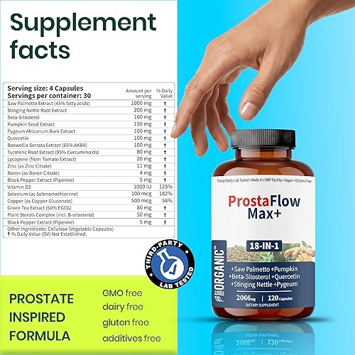 Miniatura 7 de Apoyo para la salud de la próstata y comodidad urinaria para hombres con palma enana, ortiga y beta-sitosterol | Apoya el tamaño y el flujo de