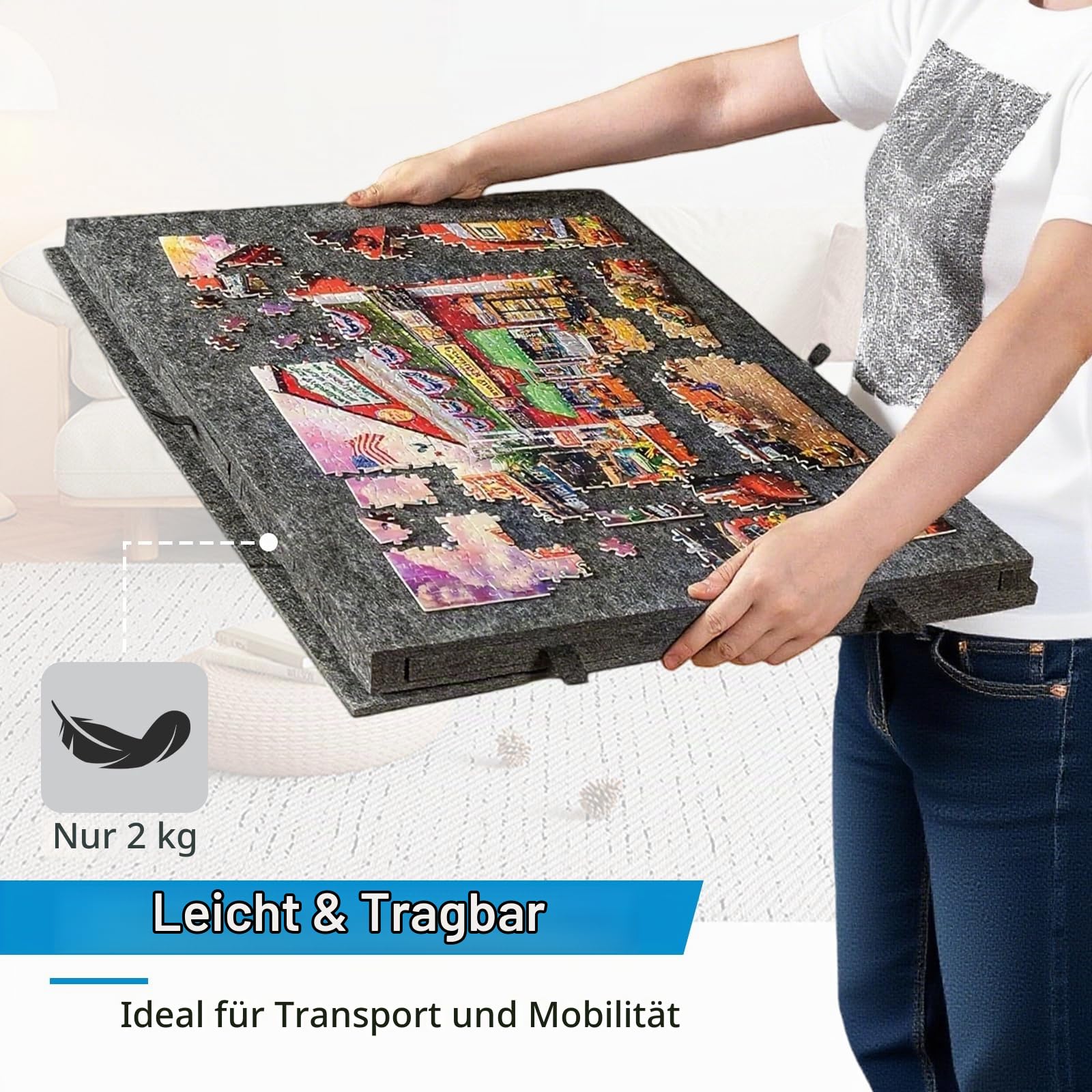 Puzzletisch 1000 Teile, Puzzlebrett mit 2-in-1-Ständer und Abdeckung, Kippbarer Leichter Filz Puzzlebrett mit 6 Schubladen für Spiele Bis zu 1000 Teile (Schwarz)