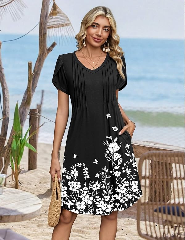 Zeagoo Summer Dresses for Women Casual Floral Dress 2026 Womens Pleated Dresses Black Floral A Line Dress, Black Floral 01 by Zeagoo - Used condition - Image 5