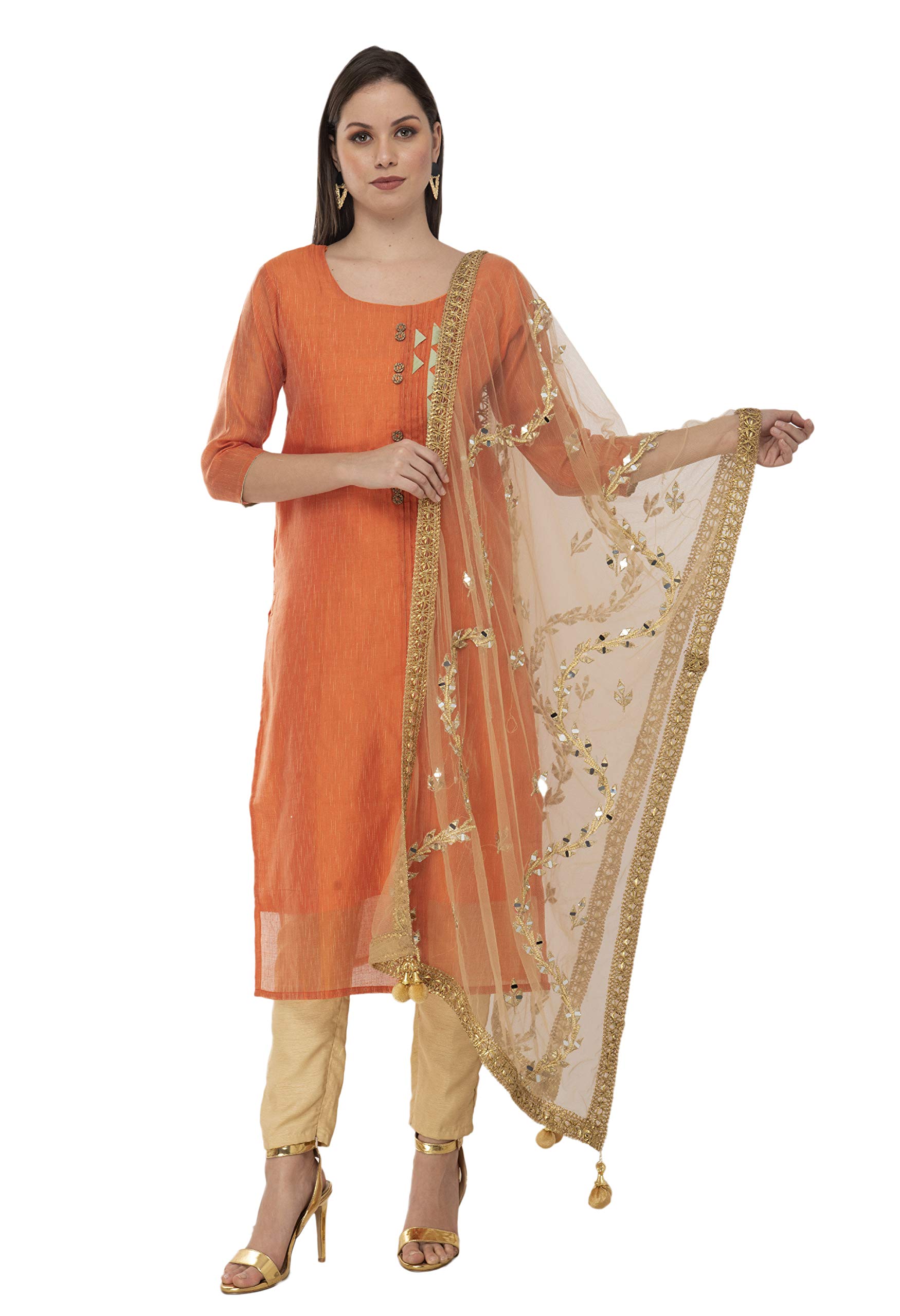 a r silk Women's Solid Silk, Net Dupatta (ARS0343_Golden_Free Size)-picture-17