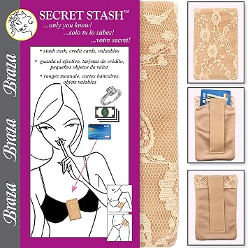 Braza Secret Stash - Lace Bra Travel Pocket Pouch - Beige, One Size