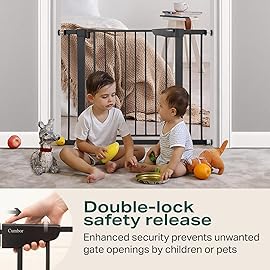 Cumbor 29.7-40.6 Baby Gate for Stairs, Baby Essential Safety Gate, Mom\'s Choice Awards Winner-Dog Gate for Doorways, Pressure Mounted Auto-Close Pet Gates for Dogs Indoor, Durable Child Gate, Black