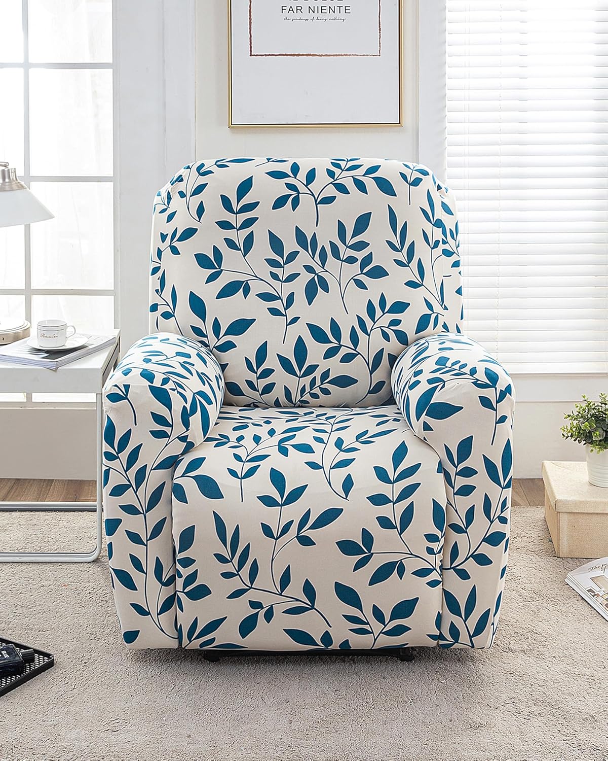 NILUOH Recliner Chair Covers, 4-Pieces Stretch Recliner Cover Soft Pattern Reclining Chair Slipcover That Stay in Place Washable Furniture Protector for Lazy Boy Recliner
