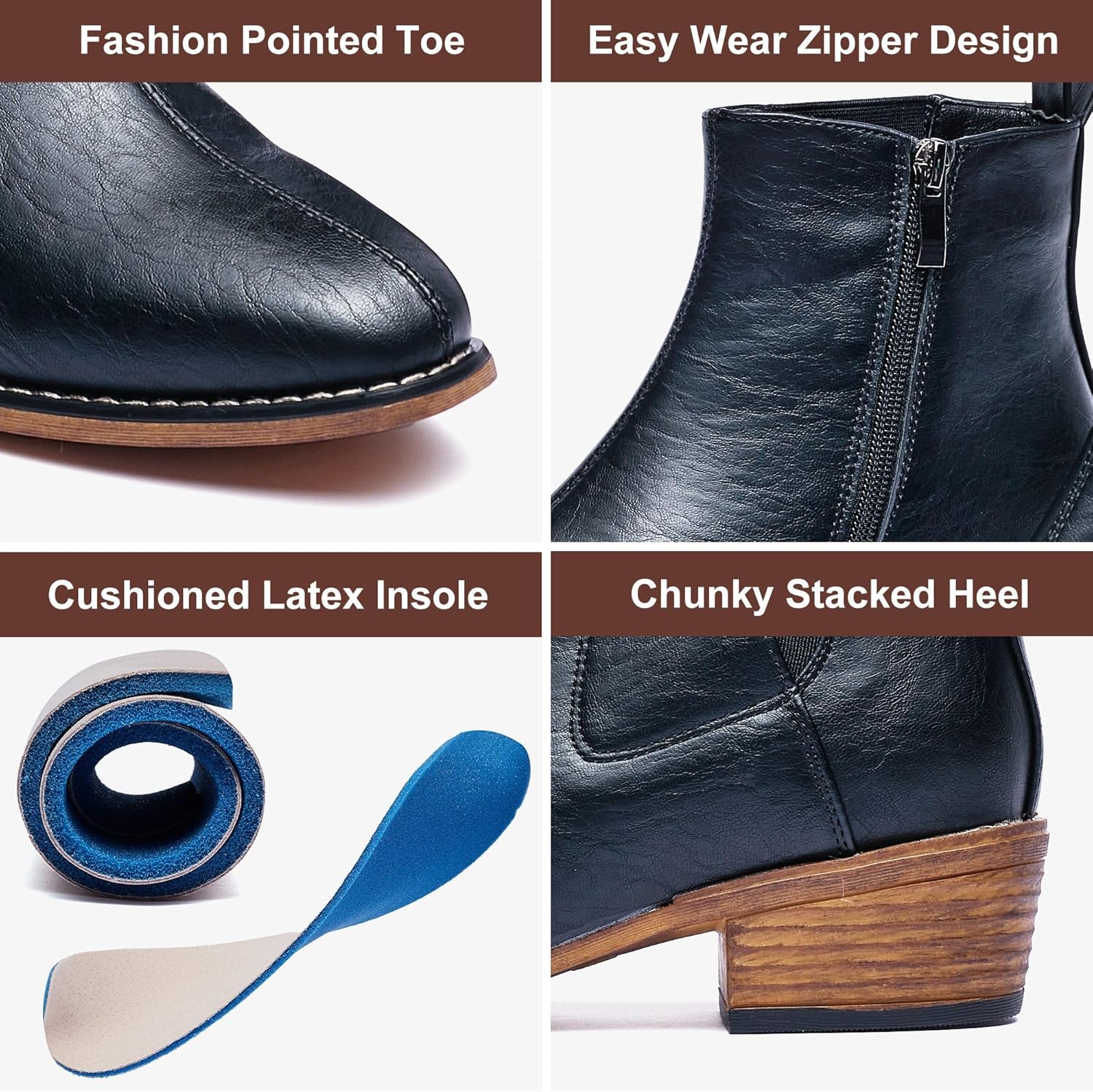 Women's Ankle Boots Mid-height Heels Chelsea Zipper Dressy Booties - Image 4