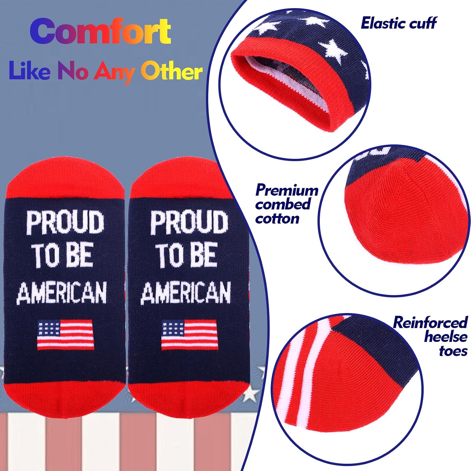 ZXGXLAW American USA Flag Socks Funny Men Women 4th July Middle Star And Stripe Patriotic Freedom Day Gifts