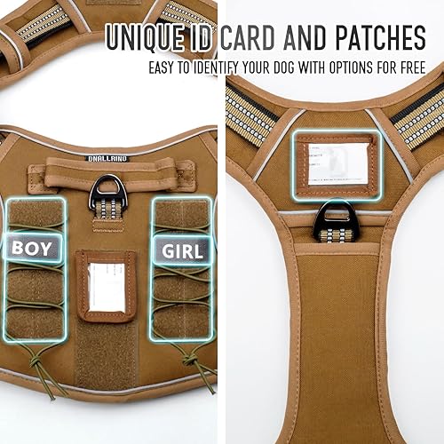 Miniatura 10 de DNALLRINO Arnés táctico para perros medianos y grandes, arnés resistente con tarjeta de identificación, arnés reflectante de senderismo para