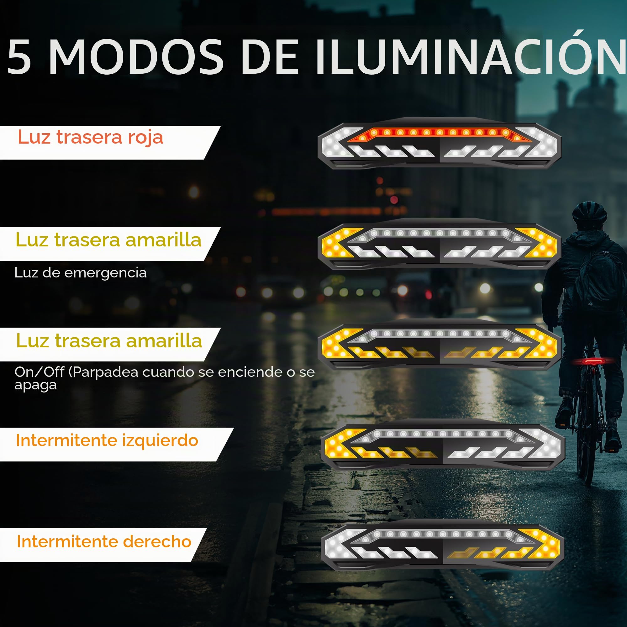 KIFLOW – Intermitente y alarma para bicicleta | 2 soportes de fijación | Luz trasera con mando a distancia | 5 modos de iluminación | Carga USB | Resistente al agua